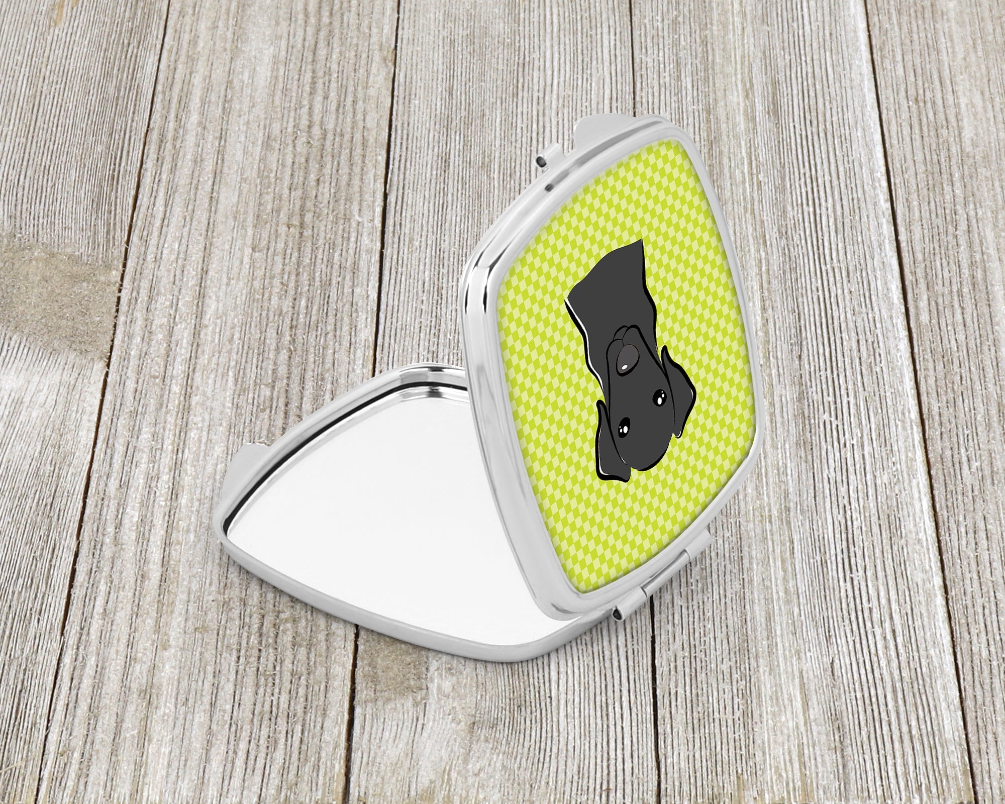 Checkerboard Lime Green Black Labrador Compact Mirror Decorative Travel Makeup Mirror for Women Girls Gifts Pocket Makeup Mirror Folding Handheld