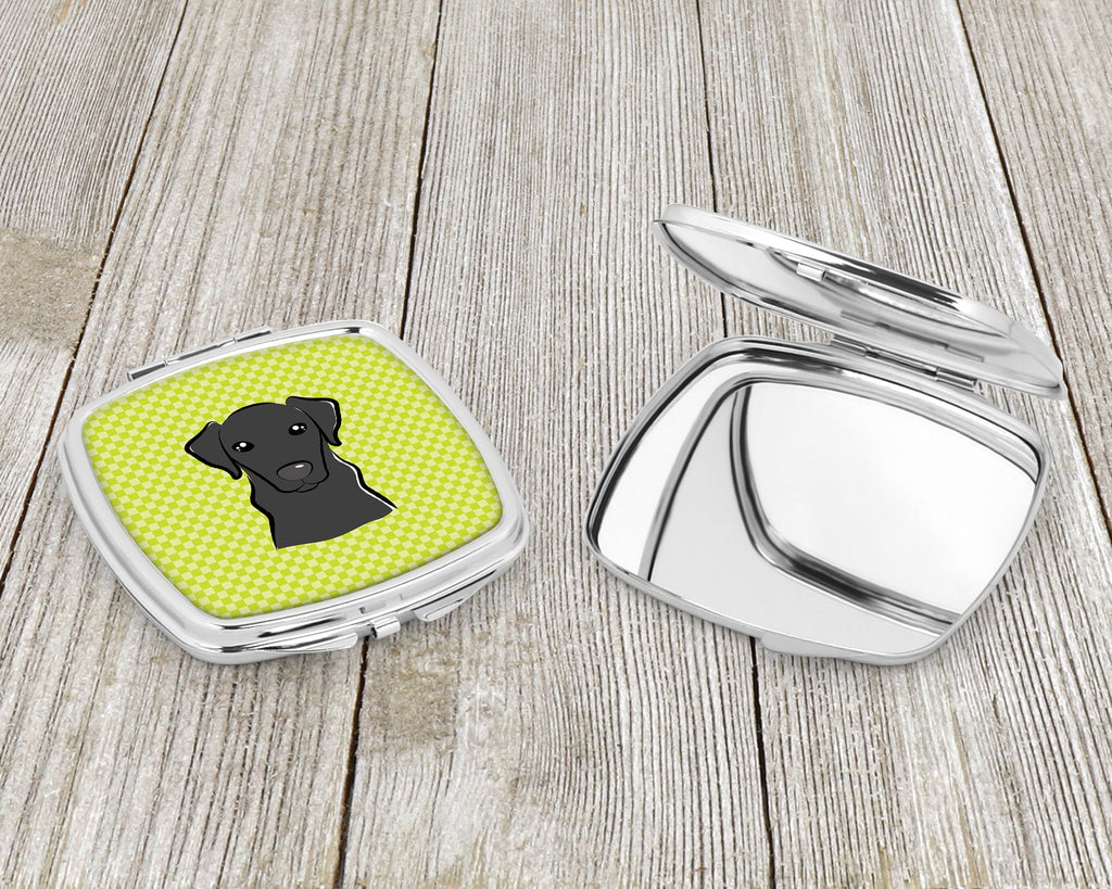 Checkerboard Lime Green Black Labrador Compact Mirror Decorative Travel Makeup Mirror for Women Girls Gifts Pocket Makeup Mirror Folding Handheld