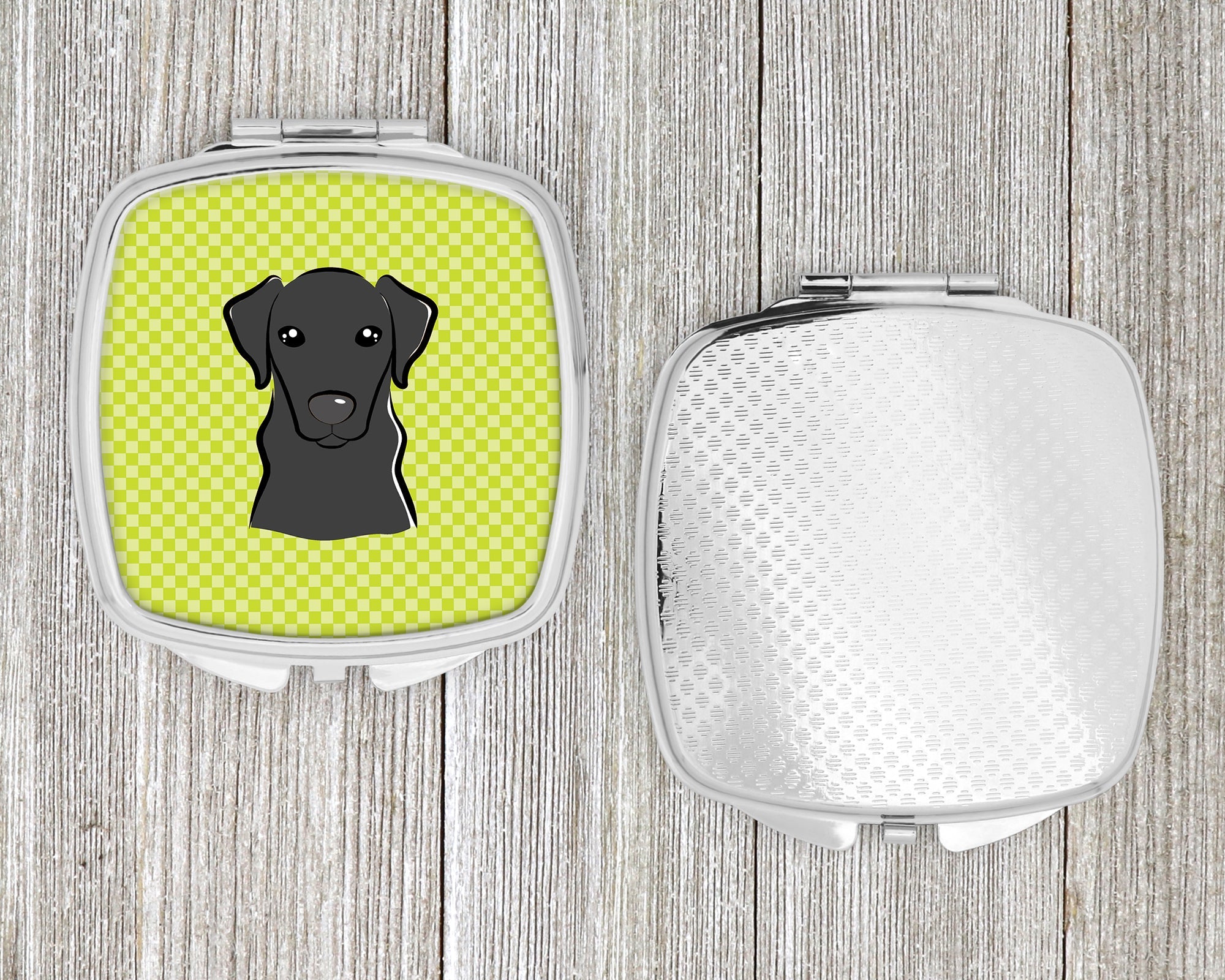Checkerboard Lime Green Black Labrador Compact Mirror Decorative Travel Makeup Mirror for Women Girls Gifts Pocket Makeup Mirror Folding Handheld
