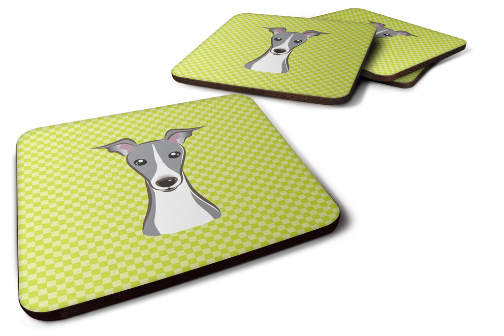 Checkerboard Lime Green Italian Greyhound Foam Coasters Set of 4 Cup Coasters for Indoor Outdoor, Tabletop Protection, Anti Slip, Mouse pad Material