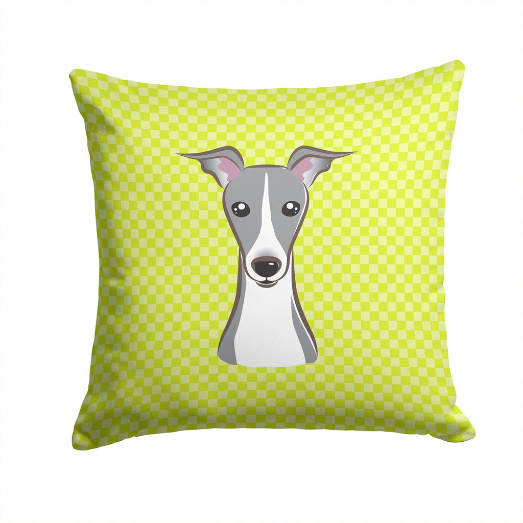 Checkerboard Lime Green Italian Greyhound Decorative Throw Pillow 14x14 Indoor Outdoor Accent Cushion, Fabric Cover with Insert for Sofa, Bed, Porch & Living Room