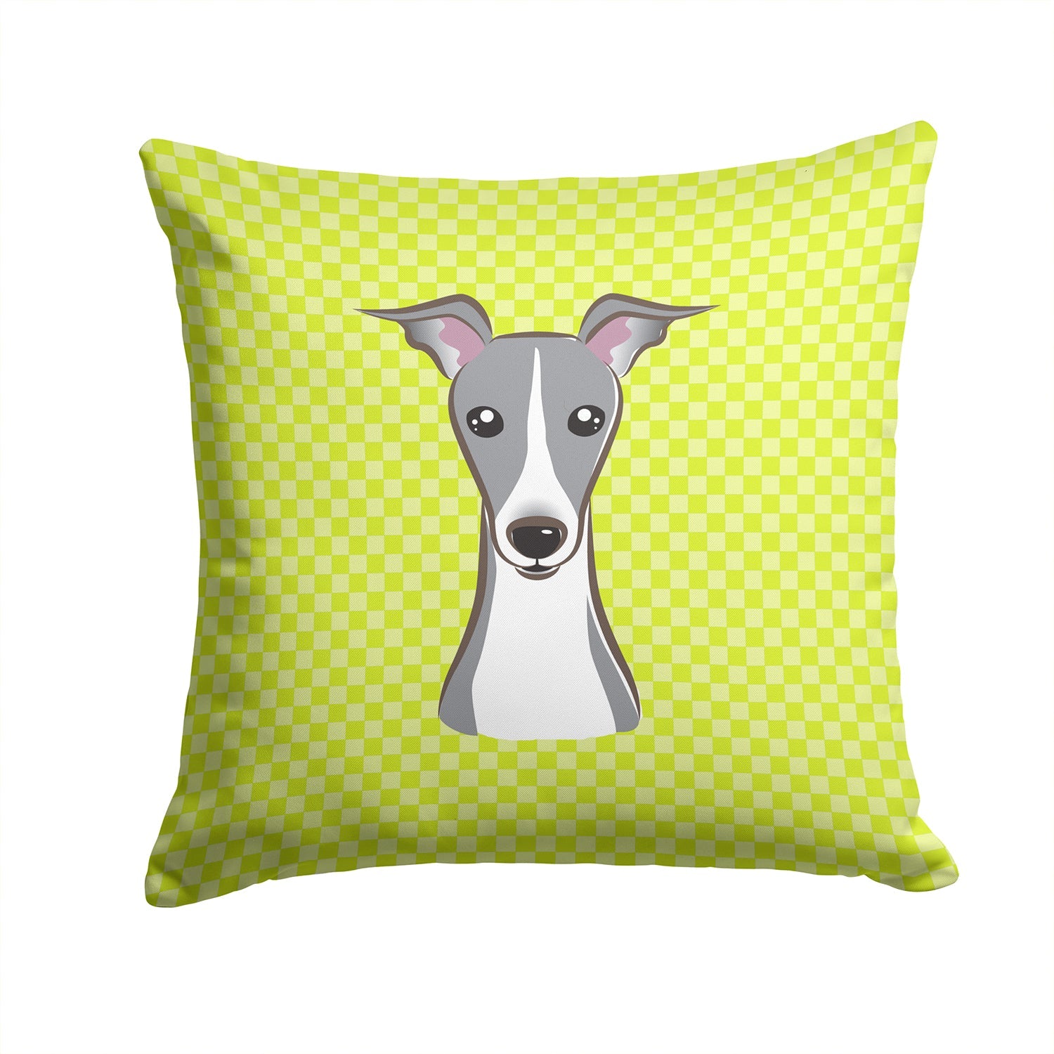 Checkerboard Lime Green Italian Greyhound Decorative Throw Pillow 14x14 Indoor Outdoor Accent Cushion, Fabric Cover with Insert for Sofa, Bed, Porch & Living Room