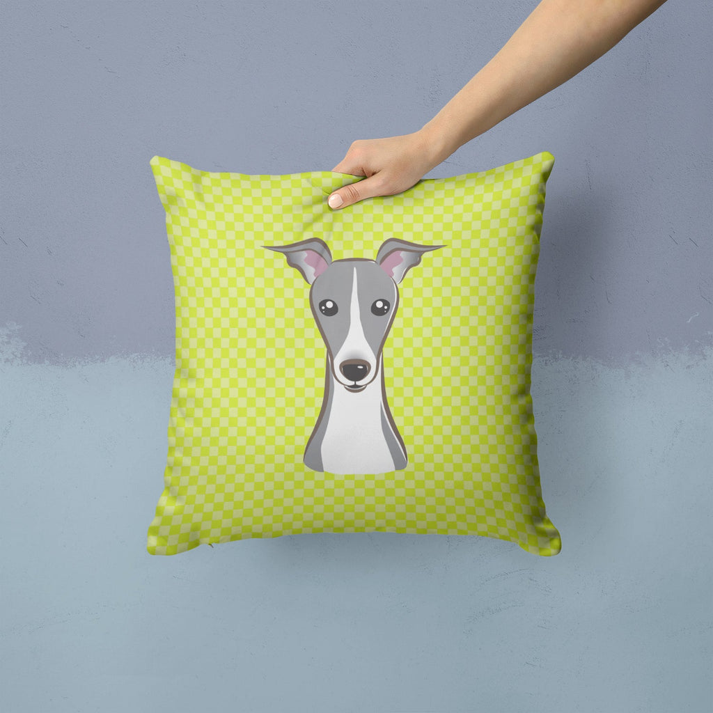 Checkerboard Lime Green Italian Greyhound Decorative Throw Pillow 14x14 Indoor Outdoor Accent Cushion, Fabric Cover with Insert for Sofa, Bed, Porch & Living Room