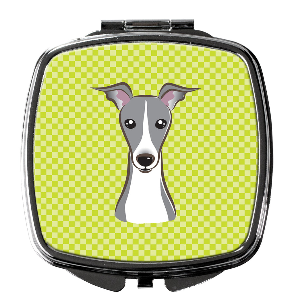 Checkerboard Lime Green Italian Greyhound Compact Mirror Decorative Travel Makeup Mirror for Women Girls Gifts Pocket Makeup Mirror Folding Handheld