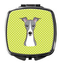 Checkerboard Lime Green Italian Greyhound Compact Mirror Decorative Travel Makeup Mirror for Women Girls Gifts Pocket Makeup Mirror Folding Handheld