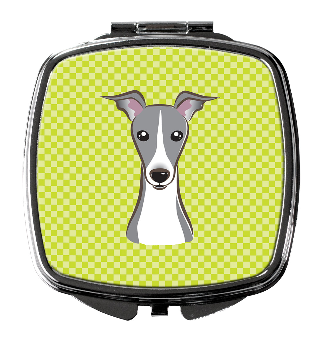 Checkerboard Lime Green Italian Greyhound Compact Mirror Decorative Travel Makeup Mirror for Women Girls Gifts Pocket Makeup Mirror Folding Handheld