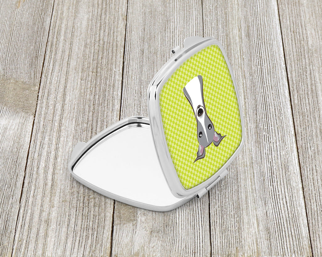 Checkerboard Lime Green Italian Greyhound Compact Mirror Decorative Travel Makeup Mirror for Women Girls Gifts Pocket Makeup Mirror Folding Handheld