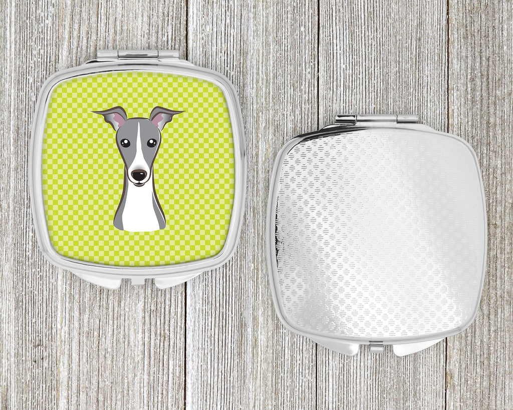 Checkerboard Lime Green Italian Greyhound Compact Mirror Decorative Travel Makeup Mirror for Women Girls Gifts Pocket Makeup Mirror Folding Handheld