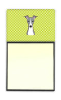 Checkerboard Lime Green Italian Greyhound Watercolor Sticky Note Holder Refillable Dispenser Desk Accessory 3x3 Pad Gift