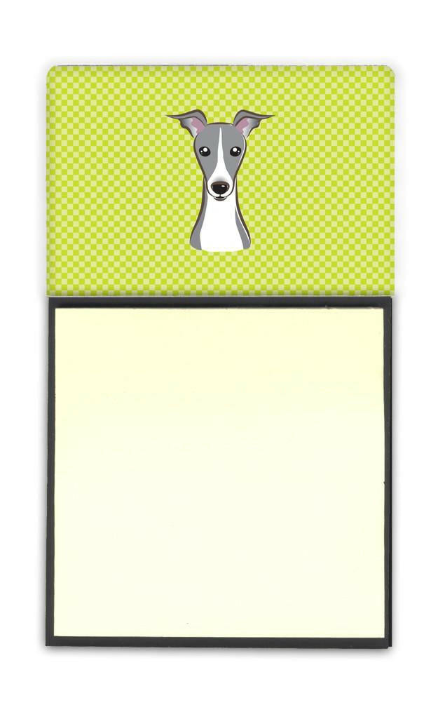 Checkerboard Lime Green Italian Greyhound Watercolor Sticky Note Holder Refillable Dispenser Desk Accessory 3x3 Pad Gift