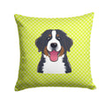 Checkerboard Lime Green Bernese Mountain Dog Decorative Throw Pillow 14x14 Indoor Outdoor Accent Cushion, Fabric Cover with Insert for Sofa, Bed, Porch & Living Room