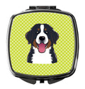 Checkerboard Lime Green Bernese Mountain Dog Compact Mirror Decorative Travel Makeup Mirror for Women Girls Gifts Pocket Makeup Mirror Folding Handheld