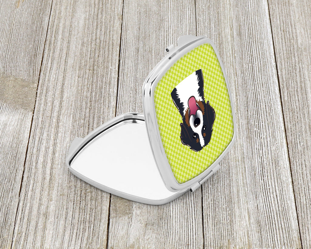 Checkerboard Lime Green Bernese Mountain Dog Compact Mirror Decorative Travel Makeup Mirror for Women Girls Gifts Pocket Makeup Mirror Folding Handheld