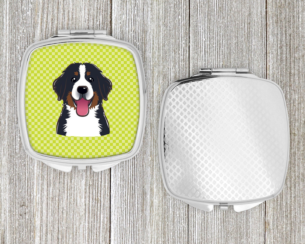 Checkerboard Lime Green Bernese Mountain Dog Compact Mirror Decorative Travel Makeup Mirror for Women Girls Gifts Pocket Makeup Mirror Folding Handheld