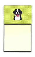 Checkerboard Lime Green Bernese Mountain Dog Watercolor Sticky Note Holder Refillable Dispenser Desk Accessory 3x3 Pad Gift