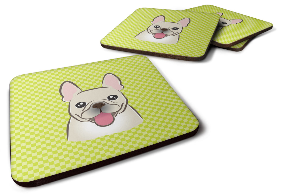 Checkerboard Lime Green French Bulldog Foam Coasters Set of 4 Cup Coasters for Indoor Outdoor, Tabletop Protection, Anti Slip, Mouse pad Material