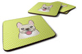 Checkerboard Lime Green French Bulldog Foam Coasters Set of 4 Cup Coasters for Indoor Outdoor, Tabletop Protection, Anti Slip, Mouse pad Material
