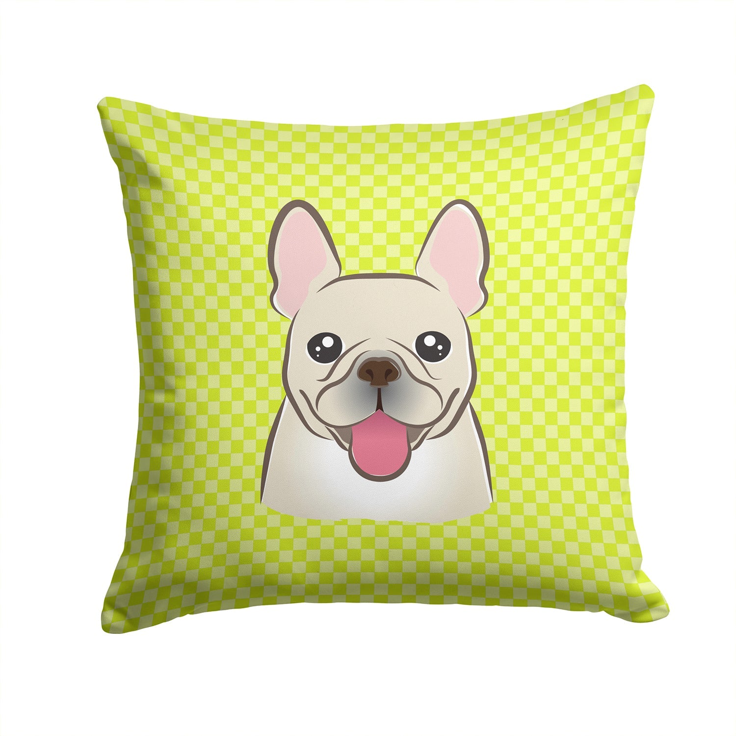 Checkerboard Lime Green French Bulldog Decorative Throw Pillow 14x14 Indoor Outdoor Accent Cushion, Fabric Cover with Insert for Sofa, Bed, Porch & Living Room