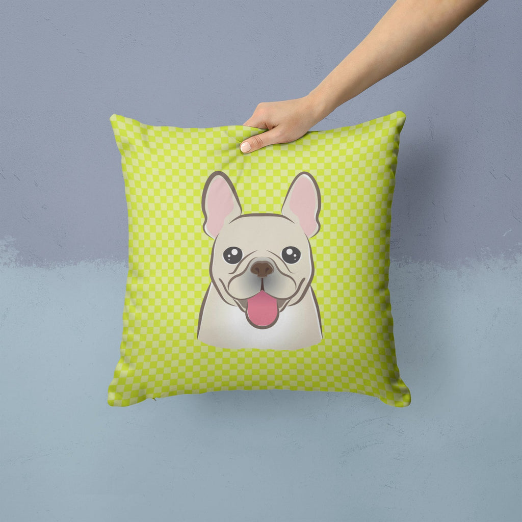 Checkerboard Lime Green French Bulldog Decorative Throw Pillow 14x14 Indoor Outdoor Accent Cushion, Fabric Cover with Insert for Sofa, Bed, Porch & Living Room
