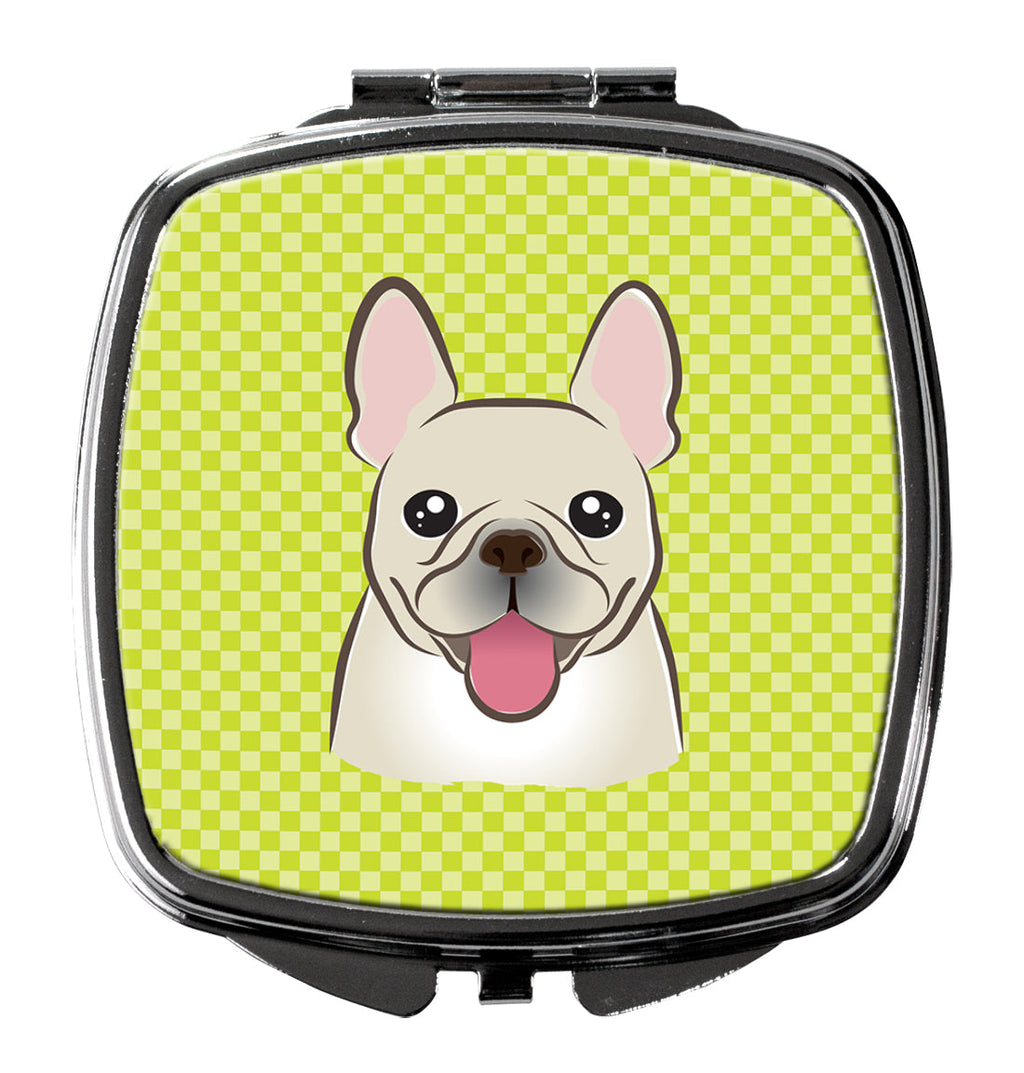 Checkerboard Lime Green French Bulldog Compact Mirror Decorative Travel Makeup Mirror for Women Girls Gifts Pocket Makeup Mirror Folding Handheld