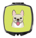 Checkerboard Lime Green French Bulldog Compact Mirror Decorative Travel Makeup Mirror for Women Girls Gifts Pocket Makeup Mirror Folding Handheld