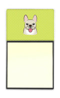 Checkerboard Lime Green French Bulldog Watercolor Sticky Note Holder Refillable Dispenser Desk Accessory 3x3 Pad Gift