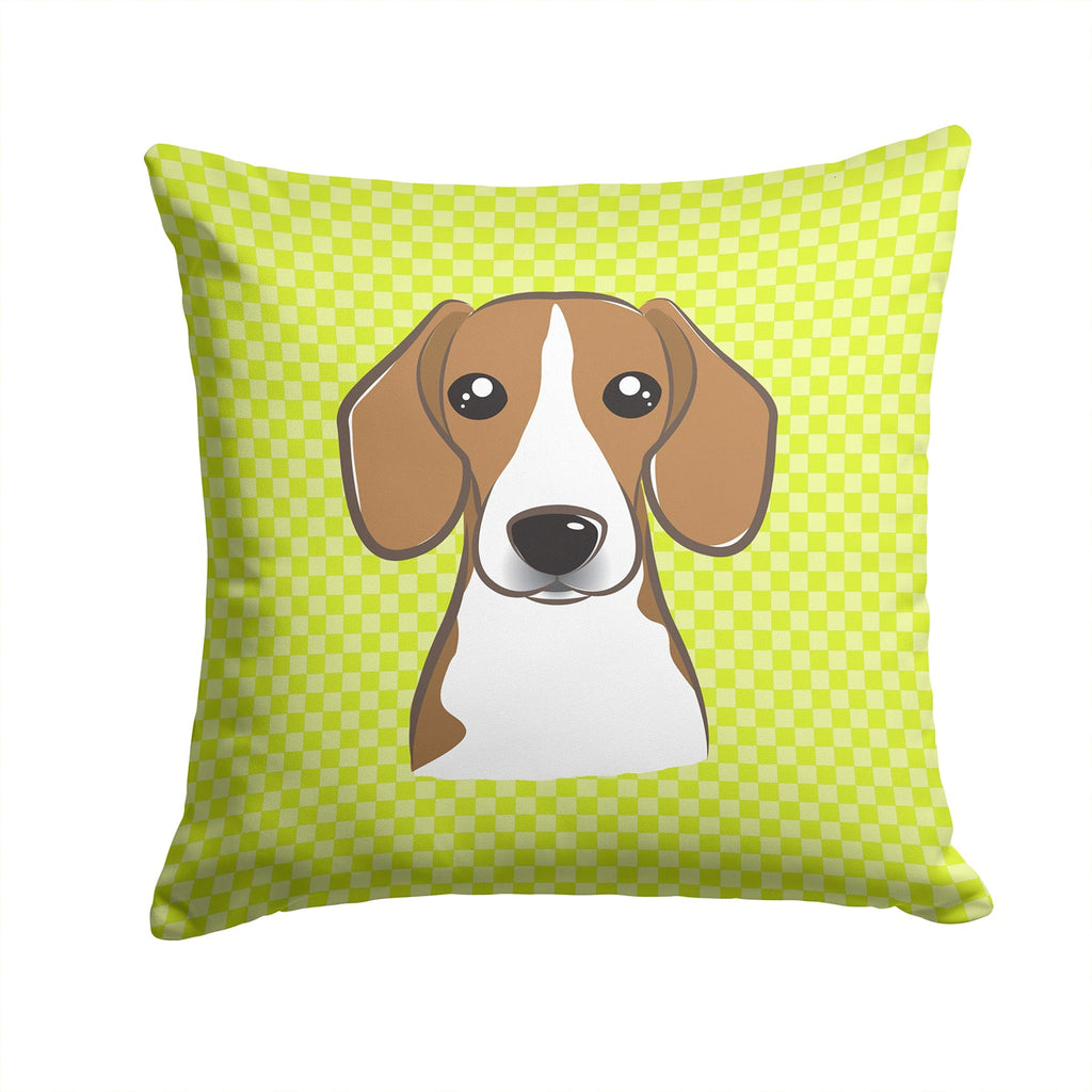 Checkerboard Lime Green Beagle Decorative Throw Pillow 14x14 Indoor Outdoor Accent Cushion, Fabric Cover with Insert for Sofa, Bed, Porch & Living Room