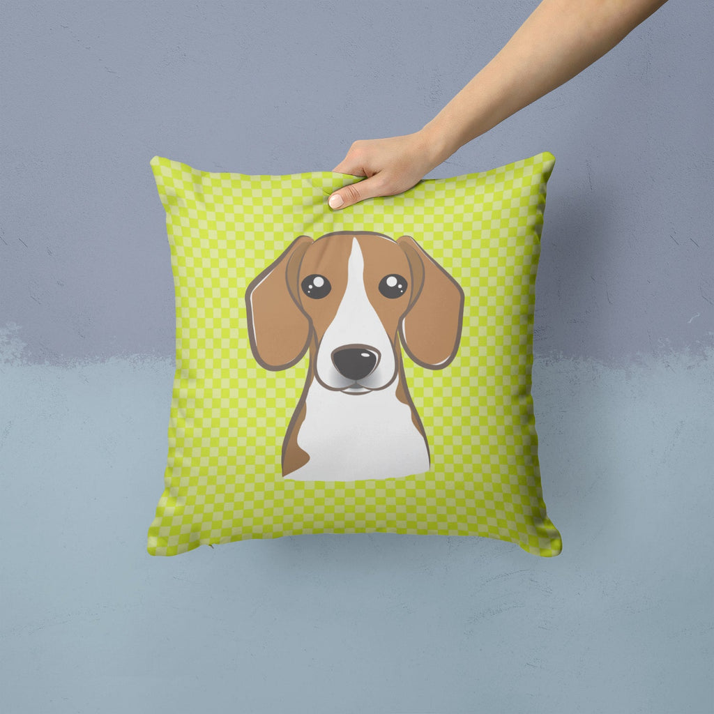 Checkerboard Lime Green Beagle Decorative Throw Pillow 14x14 Indoor Outdoor Accent Cushion, Fabric Cover with Insert for Sofa, Bed, Porch & Living Room