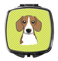 Checkerboard Lime Green Beagle Compact Mirror Decorative Travel Makeup Mirror for Women Girls Gifts Pocket Makeup Mirror Folding Handheld