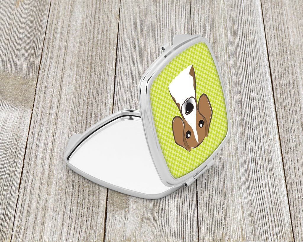 Checkerboard Lime Green Beagle Compact Mirror Decorative Travel Makeup Mirror for Women Girls Gifts Pocket Makeup Mirror Folding Handheld