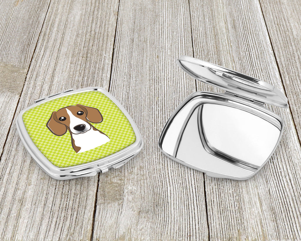 Checkerboard Lime Green Beagle Compact Mirror Decorative Travel Makeup Mirror for Women Girls Gifts Pocket Makeup Mirror Folding Handheld