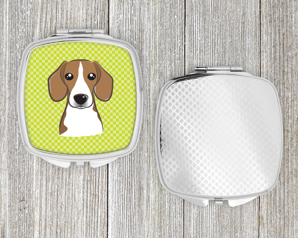 Checkerboard Lime Green Beagle Compact Mirror Decorative Travel Makeup Mirror for Women Girls Gifts Pocket Makeup Mirror Folding Handheld