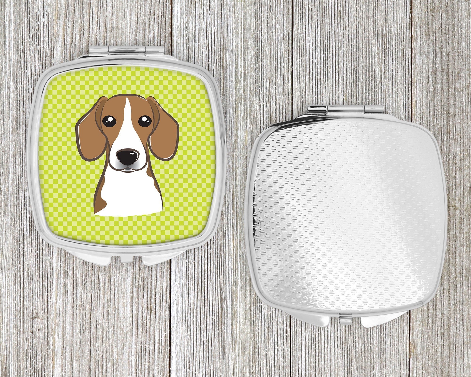 Checkerboard Lime Green Beagle Compact Mirror Decorative Travel Makeup Mirror for Women Girls Gifts Pocket Makeup Mirror Folding Handheld