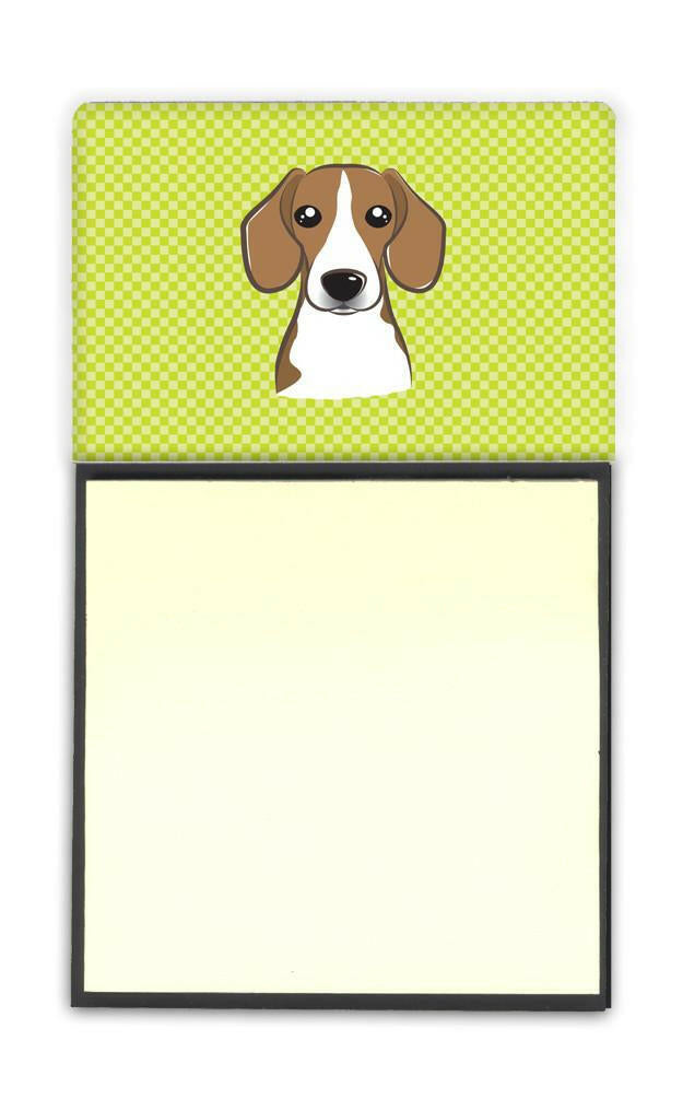 Checkerboard Lime Green Beagle Watercolor Sticky Note Holder Refillable Dispenser Desk Accessory 3x3 Pad Gift