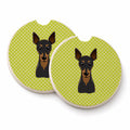 Checkerboard Lime Green Min Pin Set of 2 Cup Holder Car Coasters Absorbent Round Sandstone Coasters Gifts for Men or Women, 2.5, Multicolor