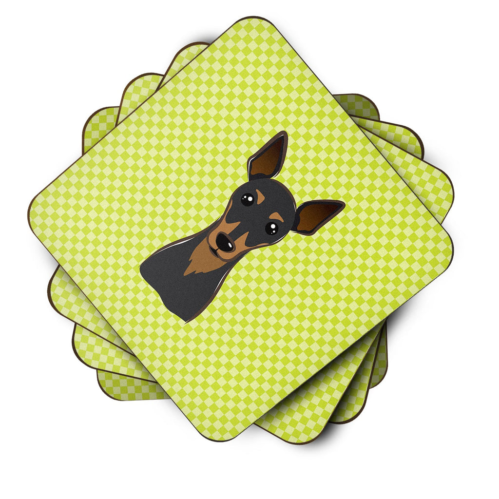 Checkerboard Lime Green Min Pin Foam Coasters Set of 4 Cup Coasters for Indoor Outdoor, Tabletop Protection, Anti Slip, Mouse pad Material