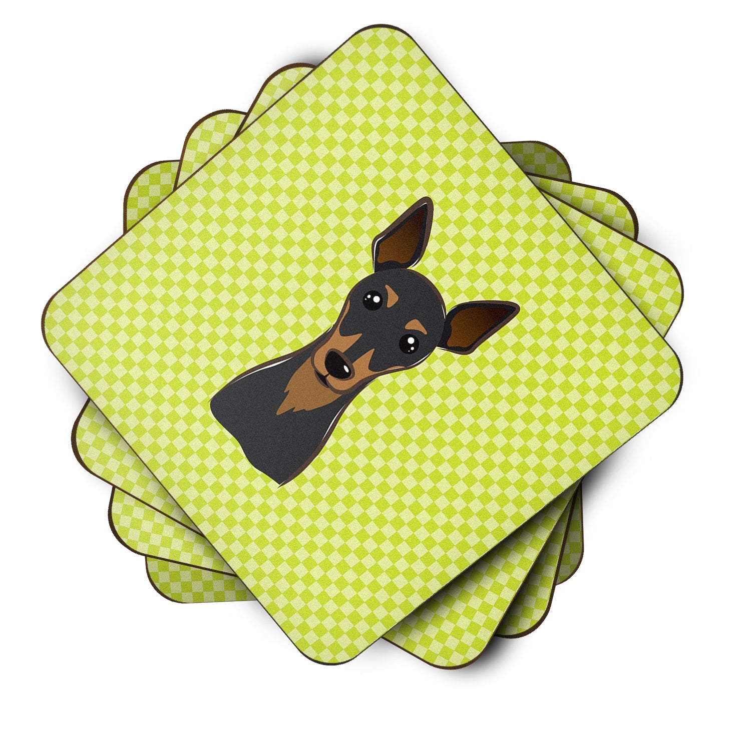 Checkerboard Lime Green Min Pin Foam Coasters Set of 4 Cup Coasters for Indoor Outdoor, Tabletop Protection, Anti Slip, Mouse pad Material