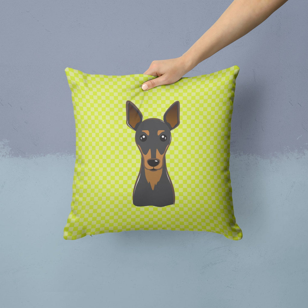 Checkerboard Lime Green Min Pin Decorative Throw Pillow 14x14 Indoor Outdoor Accent Cushion, Fabric Cover with Insert for Sofa, Bed, Porch & Living Room