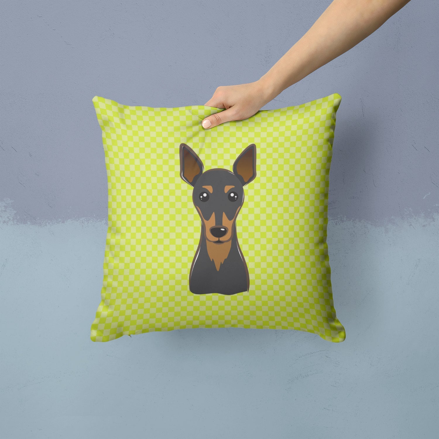 Checkerboard Lime Green Min Pin Decorative Throw Pillow 14x14 Indoor Outdoor Accent Cushion, Fabric Cover with Insert for Sofa, Bed, Porch & Living Room