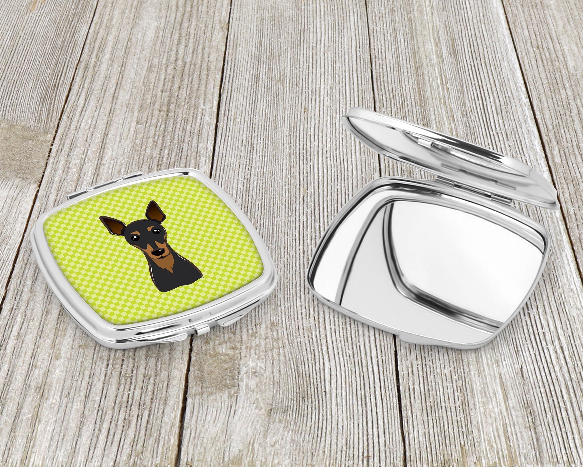 Checkerboard Lime Green Min Pin Compact Mirror Decorative Travel Makeup Mirror for Women Girls Gifts Pocket Makeup Mirror Folding Handheld