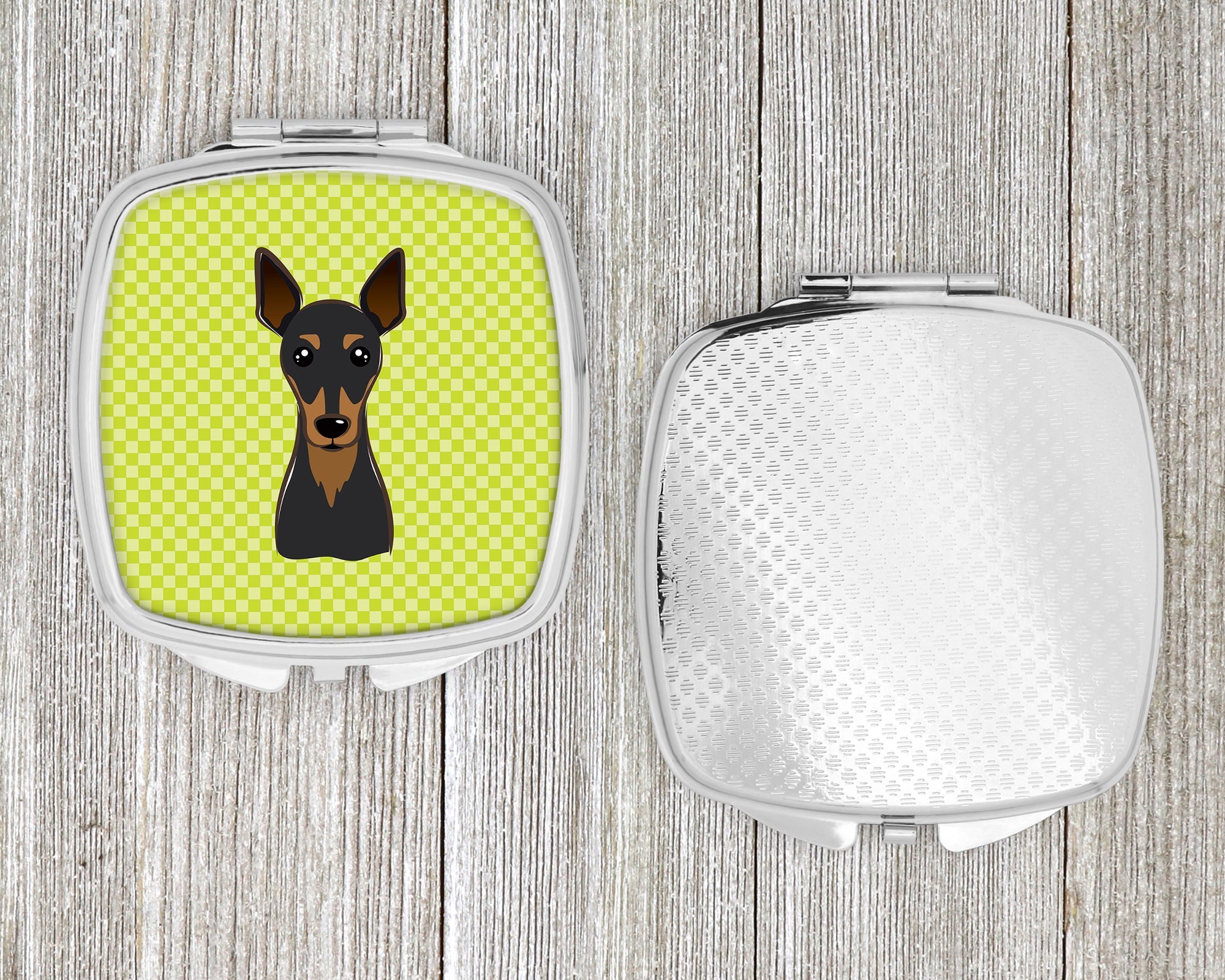 Checkerboard Lime Green Min Pin Compact Mirror Decorative Travel Makeup Mirror for Women Girls Gifts Pocket Makeup Mirror Folding Handheld