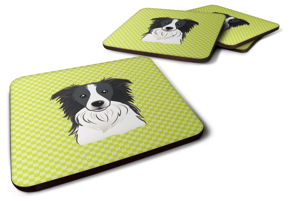 Checkerboard Lime Green Border Collie Foam Coasters Set of 4 Cup Coasters for Indoor Outdoor, Tabletop Protection, Anti Slip, Mouse pad Material