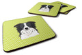 Checkerboard Lime Green Border Collie Foam Coasters Set of 4 Cup Coasters for Indoor Outdoor, Tabletop Protection, Anti Slip, Mouse pad Material