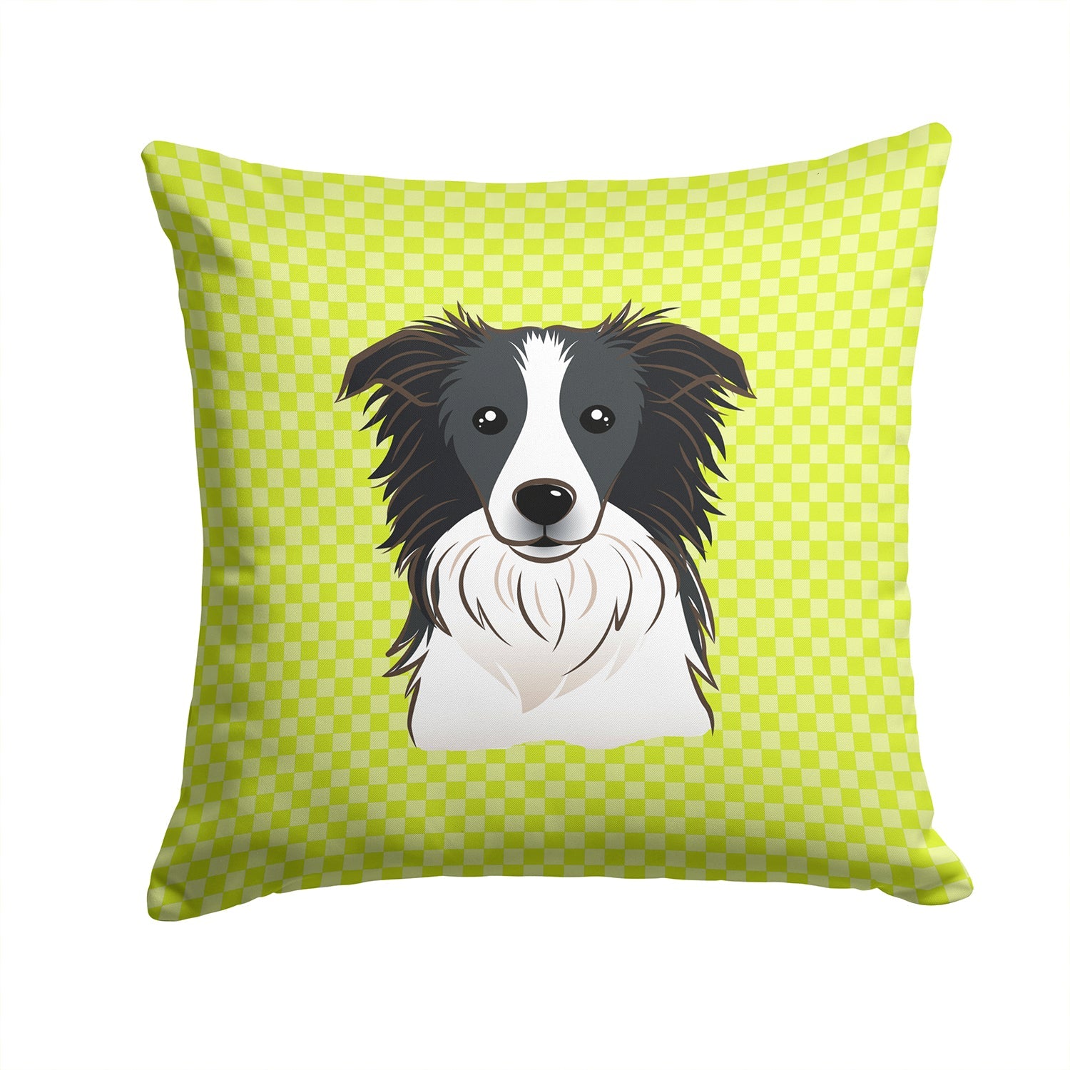 Checkerboard Lime Green Border Collie Decorative Throw Pillow 14x14 Indoor Outdoor Accent Cushion, Fabric Cover with Insert for Sofa, Bed, Porch & Living Room