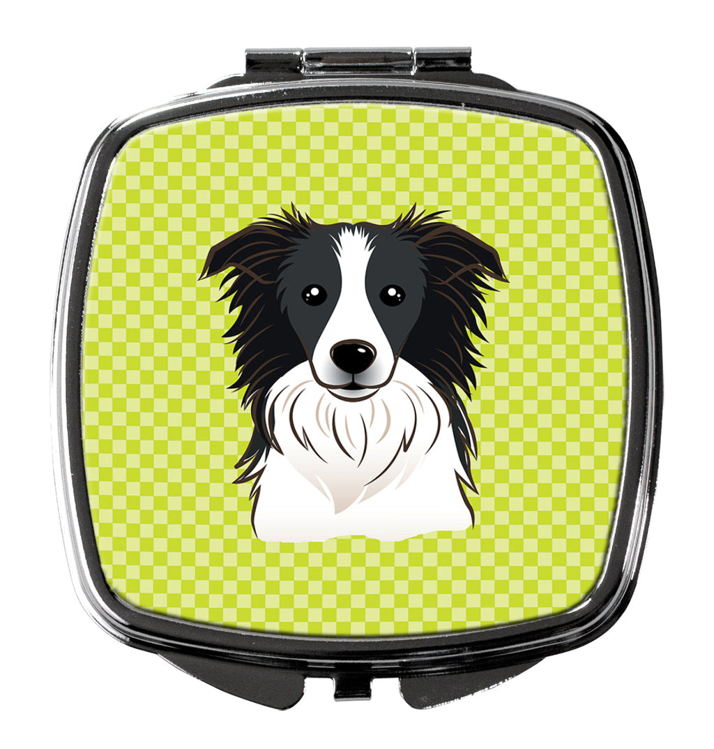 Checkerboard Lime Green Border Collie Compact Mirror Decorative Travel Makeup Mirror for Women Girls Gifts Pocket Makeup Mirror Folding Handheld