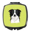 Checkerboard Lime Green Border Collie Compact Mirror Decorative Travel Makeup Mirror for Women Girls Gifts Pocket Makeup Mirror Folding Handheld