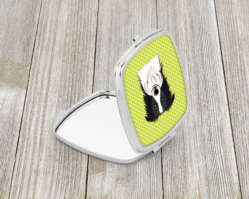 Checkerboard Lime Green Border Collie Compact Mirror Decorative Travel Makeup Mirror for Women Girls Gifts Pocket Makeup Mirror Folding Handheld