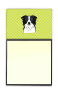 Checkerboard Lime Green Border Collie Watercolor Sticky Note Holder Refillable Dispenser Desk Accessory 3x3 Pad Gift