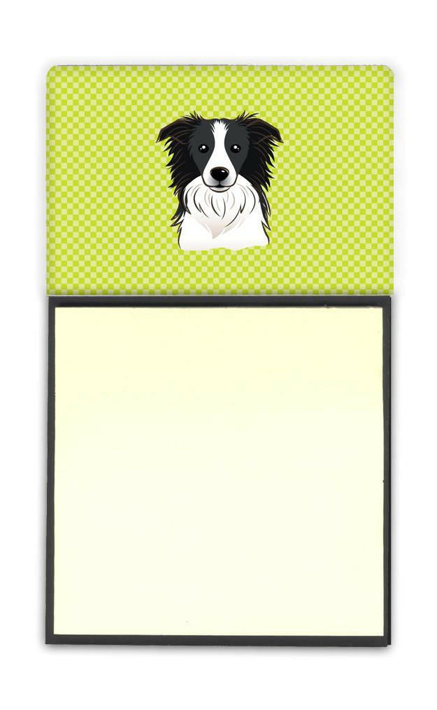 Checkerboard Lime Green Border Collie Watercolor Sticky Note Holder Refillable Dispenser Desk Accessory 3x3 Pad Gift