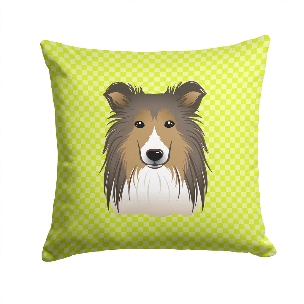 Checkerboard Lime Green Sheltie Decorative Throw Pillow 14x14 Indoor Outdoor Accent Cushion, Fabric Cover with Insert for Sofa, Bed, Porch & Living Room